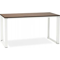 Groot recht directiebureau 'XLINE' 200 in walnootafwerking hout en witte structuur - 200x100 cm