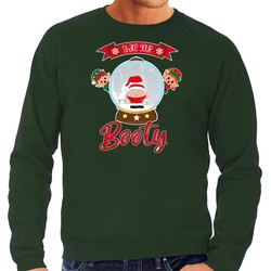Bellatio Decorations foute kersttrui/sweater heren - Kerstman sneeuwbol - groen - Shake Your Booty L - kerst truien