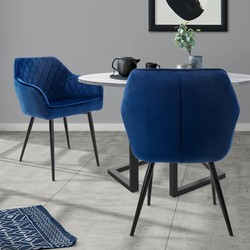 Eetkamerstoel set van 2 diamond quilting met rugleuning en armleuningen Donkerblauw Keukenstoel met microvezel fluwelen bekleding ML design