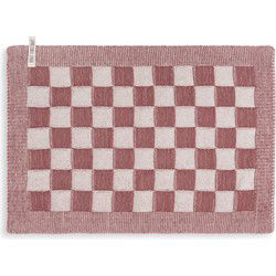 Knit Factory Gebreide Placemat - Onderlegger Block - Ecru/Stone Red - 50x30 cm