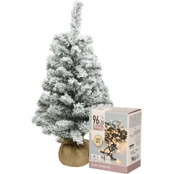 Mini kerstboom - besneeuwd - H60 cm - met kerstverlichting - warm wit - Kunstkerstboom