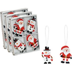 24x stuks houten kersthangers kerstmannen en sneeuwpop 6 cm kerstornamenten - Kersthangers