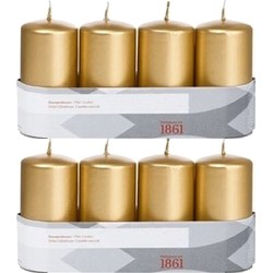 8x Kaarsen goud 5 x 10 cm 18 branduren sfeerkaarsen - Stompkaarsen