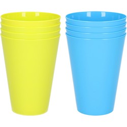 8x stuks onbreekbare kunststof drinkglazen 430 ML in het blauw en groen - Drinkbekers