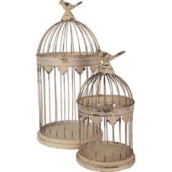 Clayre & Eef Vogelkooi Decoratie Set van 2 Ø 32x60 / Ø 23x40 cm Bruin Metaal