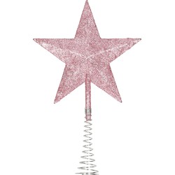 Kunststof kerstboom ster piek glitter roze 20 cm - kerstboompieken