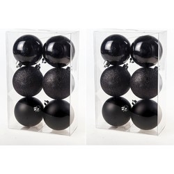 24x Zwarte kerstballen 8 cm kunststof mat/glans/glitter - Kerstbal