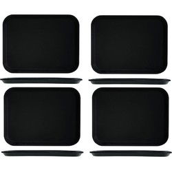 Kunststof dienblad/serveerblad - 4x - zwart - met antislip - 30 x 41 cm - Dienbladen