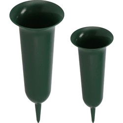 Grafvazen kunststof - groen - H42 en H26 cm - grafdecoratie - bloemenvaas voor herdenkingsplaats - Vazen