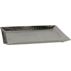 Kaarsen plateau met rand en reliefwerk - rechthoek - metaal - zilver - 30.5 x 17.5 cm - Kaarsenplateaus