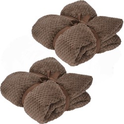 Fleece dekens/plaids - 2x - taupe - 130 x 170 cm - Plaids