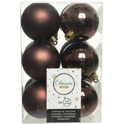 12x Kunststof kerstballen glanzend/mat donkerbruin 6 cm kerstboom versiering/decoratie - Kerstbal