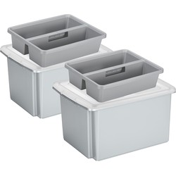 Sunware 2x opslagboxen kunststof 32 liter lichtgrijs 45 x 36 x 24 cm met deksel en organiser tray - Opbergbox