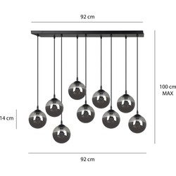 Glostrup zwarte 9 lamp hanglamp met gerookt glas voor E14 lampen