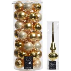 49x stuks glazen kerstballen goud 6 cm inclusief gouden piek - Kerstbal