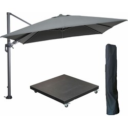 Garden Impressions Hawaii zweefparasol 300x300 cm carbon black / donker grijs met 90kg verrijdbare parasolvoet en parasolhoes