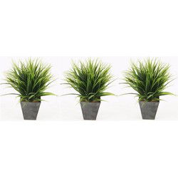 Grasplant in zwarte zinken pot - 3x - 30 cm - Kamerplant kunstplanten - Kunstplanten