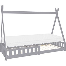 Kinderbed Tipi 90x200 cm lichtgrijs gemaakt van dennenhout incl. matras H-10cm uitvalbescherming en lattenbodem ML-Design