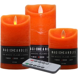 Kaarsen set van 3x stuks LED stompkaarsen oranje met afstandsbediening - LED kaarsen