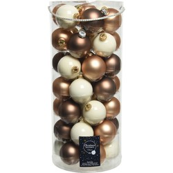 49x stuks glazen kerstballen wolwit en bruin tinten 6 cm glans en mat - Kerstbal