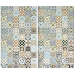 2x Glazen snij/serveerplanken met mozaiek print 30 x 52 cm - Snijplanken
