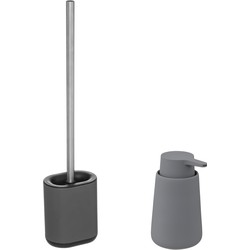 WC-/toiletborstel en houder - donkergrijs - met zeeppompje 250 ml - Badkameraccessoireset