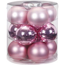 24x stuks glazen kerstballen roze 8 cm glans en mat - Kerstbal