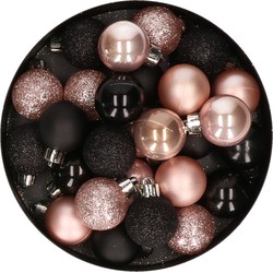 28x stuks kunststof kerstballen lichtroze en zwart mix 3 cm - Kerstbal