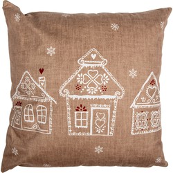 Clayre & Eef Kussenhoes 45x45 cm Bruin Polyester Gingerbread house Sierkussenhoes