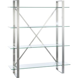 J-line - Rek 4schap Kruis Roestvrij Staal/getemperd Glass Zilver/transparant - 150x40x180cm