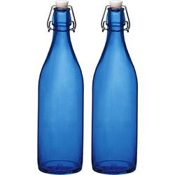 Bormioli rocco waterfles beugeldop - 2x - blauw transparant - 1000 ml - Weckpotten