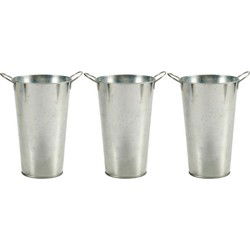 Set van 3x stuks bloempotten/plantenbakken zinken emmer met handvaten 20 x 15 x 23 cm - Plantenbakken