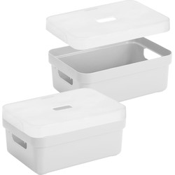 3x stuks opbergboxen/opbergmanden wit van 9 liter kunststof met transparante deksel - Opbergbox