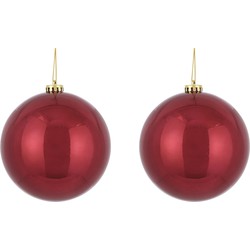2x Grote kunststof kerstballen donkerrood 15 cm - Kerstbal