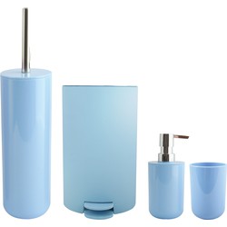 MSV Toiletborstel in houder/beker/zeeppompje/pedaalemmer set Moods - kunststof - lichtblauw - Badkameraccessoireset