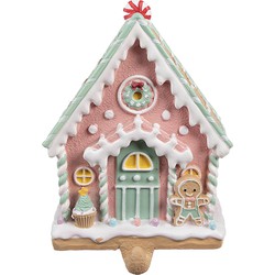 Clayre & Eef Haak Kerstsok Gingerbread house 13x10x18 cm Roze Kunststof