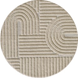 Rond Laagpolig vloerkleed Arte - Japandi Stijl - Beige - 160 cm ⌀ rond