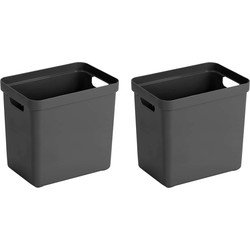 2x Kunststof opbergbakken/opbergmanden antraciet grijs 25 liter - Opbergbox