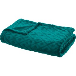 Atmosphera Plaid/bankdeken Monnet - mediteraan blauw - 180 x 230 cm - polyester fleece - ruitmotief - Plaids