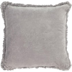 Kave Home - Kussenhoes Cedella velvet 100% katoen met franje in grijs 45 x 45 cm