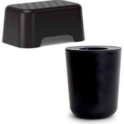 EKOBO Opstapje + Badkameremmer Set - Antislip Textuur - Duurzame Materialen - Zwart