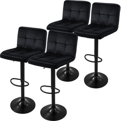 Set van 2 barkrukken 2x zwart fluwelen bekleding met rugleuning en voetensteun in hoogte verstelbaar 63-83cm ML-Design