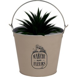 Sunnydays Emmer/plantenpot - zink - taupe - D24 x H19 cm - IJzeren emmer / teil