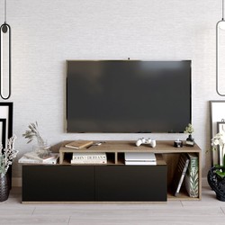 TV-meubel 2 deuren walnoot en zwart decor L150 cm - Nexera