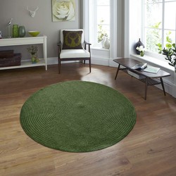 Corda Binnen & Buiten Vloerkleed Effen Gevlochten Rond Tuin Balkon Laagpolig Groen- 160 CM ROND