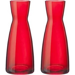 2x stuks Karaf vorm bloemen vaas rood glas 20.5 cm - Vazen