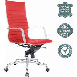 Feel Furniture - Hoge Executive bureaustoel - 100% Leer - Rood