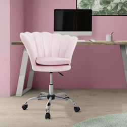 Bureaustoel met wielen en rugleuning schelpdesign 68x68 cm lichtroze fluweel metalen frame ML design