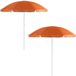 Strand/tuin parasol verstelbaar - 2x - oranje - nylon - 200 cm - Parasols