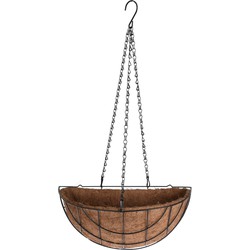 Metalen hanging basket / plantenbak halfrond zwart met ketting 37 cm - hangende bloemen - Plantenbakken